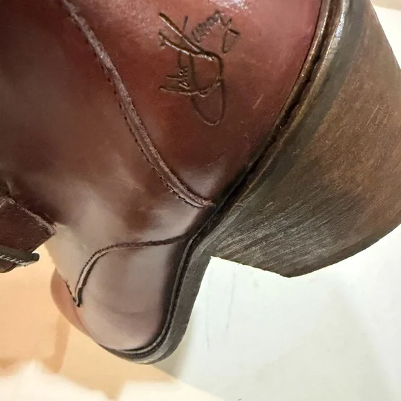 John Fluevog SHANA burgundy Leather Monk Strap Western Ankle Boot Sz US 10 UK 8 - Picture 14 of 16